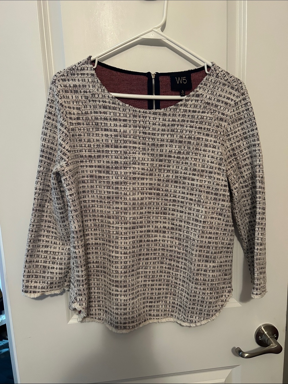 W5 Cream and Black Textured Knit Boatneck Top